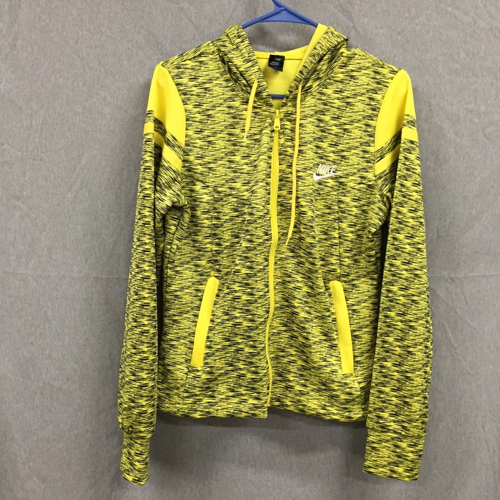 Nike Mens Yellow Black Space Dye Full Zip Hoodie Jacket Size M Athletic Workout